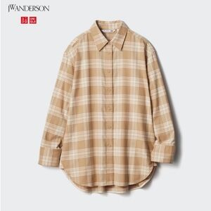 Uniqlo x JW Anderson Cotton Flannel Button Down Shirt, Tan Plaid , Size XL